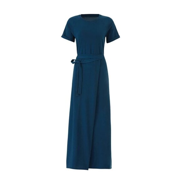 ELIZABETH AND JAMES Welles Faux Wrap  Blue T-Shirt Short Sleeve Maxi Dress - Picture 1 of 13
